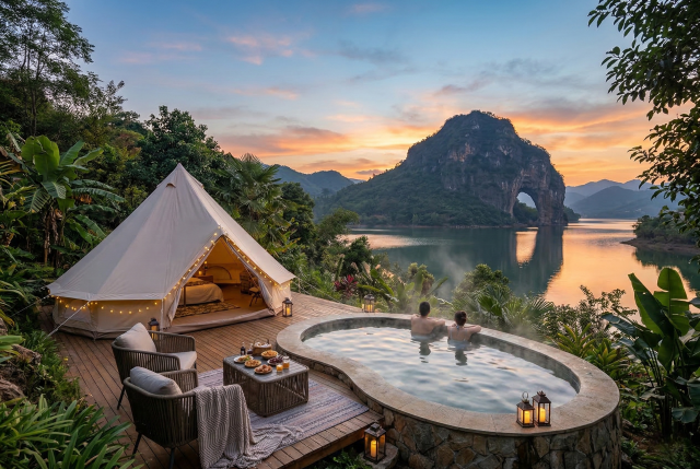 玉溪华宁象鼻山温泉露营 边泡温泉边露营的轻奢体验