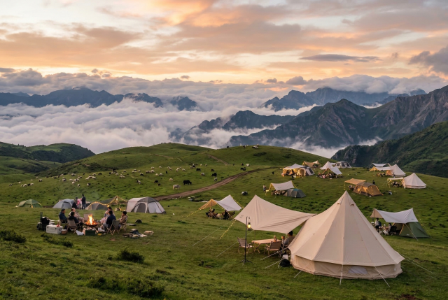 曲靖会泽大海草山露营地 云端草原的露营风光